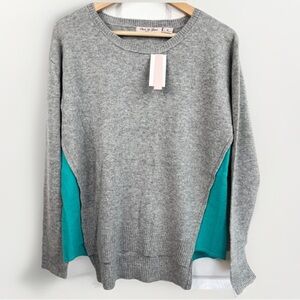 100% Cashmere Olivia and Grace Crewneck Sweater with Teal Side Panels